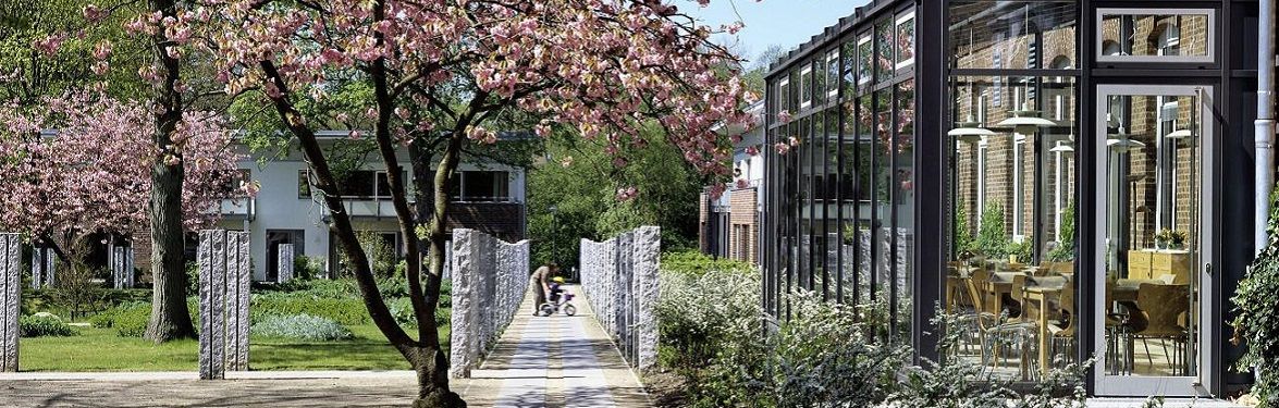 Kirschblüte vor dem Martineum und dem Wintergarten -  Urlaub an der Nordsee im  Christian Jensen Kolleg 