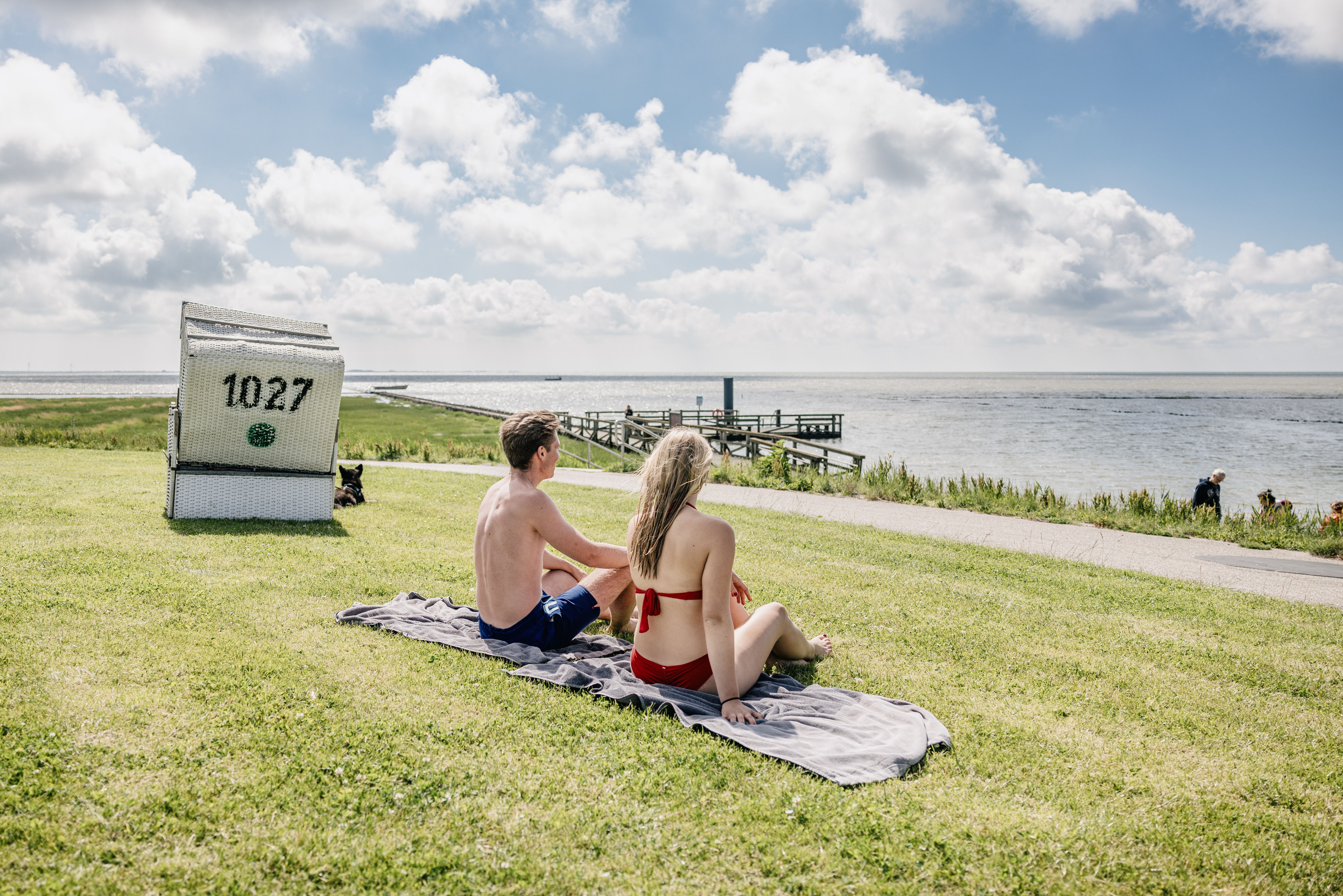 Badestelle mit Steg und Strandkörben in Emmelsbüll-Horsbüll